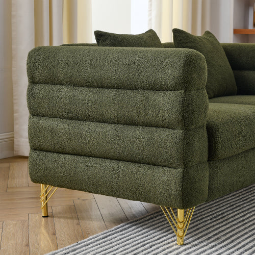 81 inch  Green Teddy 3-Seater Deep-Seat Sectional Sofa with 3 Lumbar Pillows
