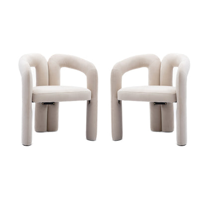 Velvet Upholstered Barrel Dining Armchairs, Set of 2, Beige