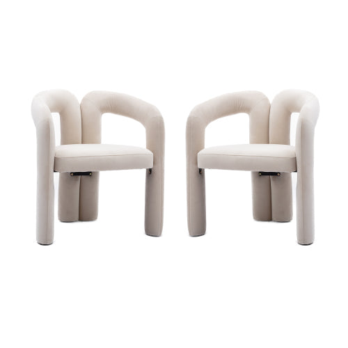 Velvet Upholstered Barrel Dining Armchairs, Set of 2, Beige