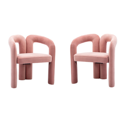 Velvet Upholstered Barrel Dining Armchairs, Set of 2, Pink