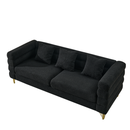 81 inch  Black Teddy 3-Seater Deep-Seat Sectional Sofa with 3 Lumbar Pillows