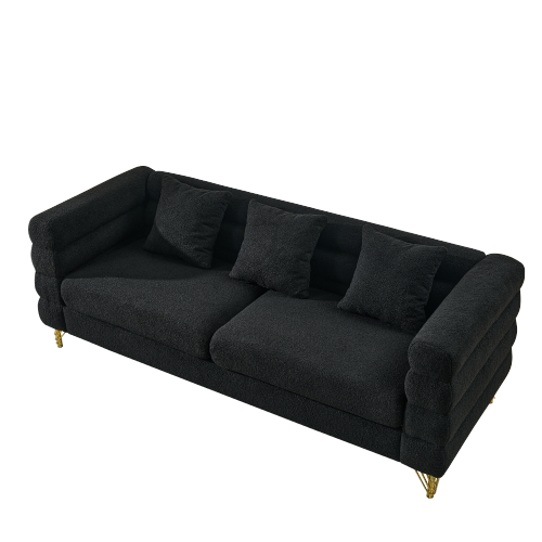 81 inch  Black Teddy 3-Seater Deep-Seat Sectional Sofa with 3 Lumbar Pillows