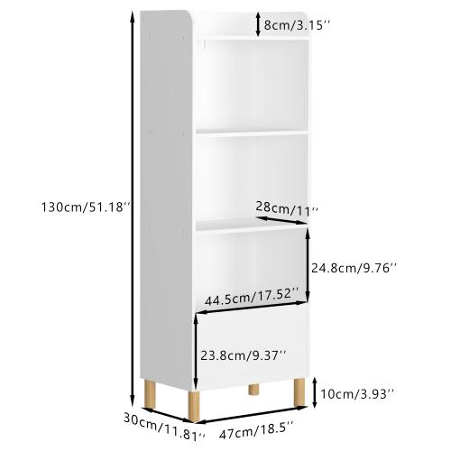 Kids 4-Tier Bookcase and Toy Storage Organizer with Pine Legs, White
