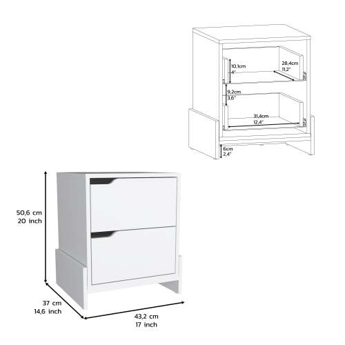 2-Drawer Nightstand with Open Shelf, Modern End Table with Storage Cabinet for Bedroom