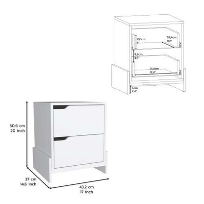 2-Drawer Nightstand with Open Shelf, Modern End Table with Storage Cabinet for Bedroom