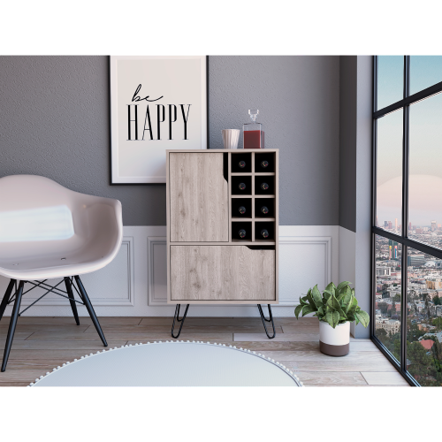 L Bar Single Door Cabinet, Eight Built-in Wine Rack, Four Legs, Light Gray