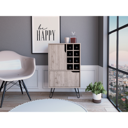 L Bar Single Door Cabinet, Eight Built-in Wine Rack, Four Legs, Light Gray