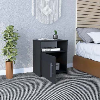 Black RTA Nightstand with Cabinet & Shelf