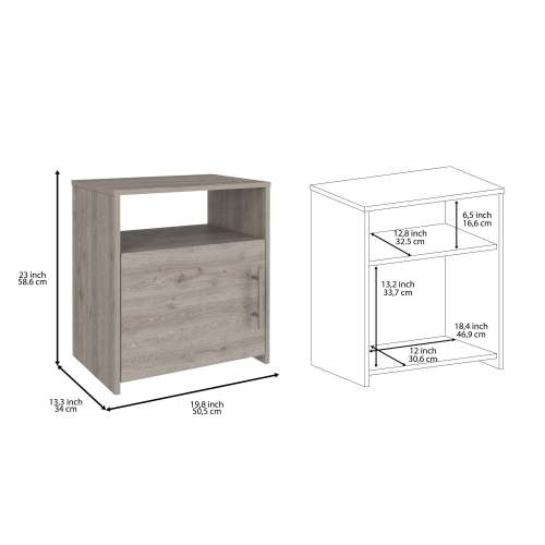 Light Gray Nightstand, Single Door Cabinet & Shelf, RTA Design