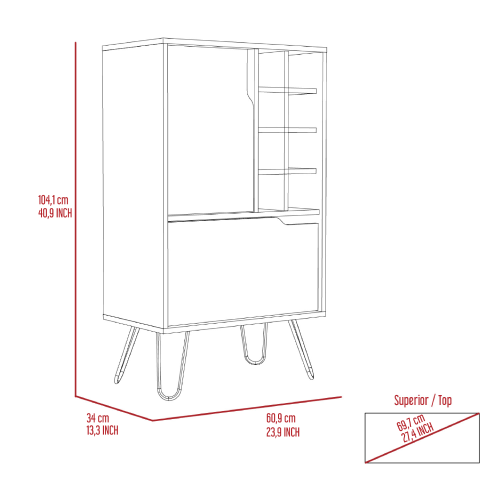L Bar Single Door Cabinet, Eight Built-in Wine Rack, Four Legs, Light Gray