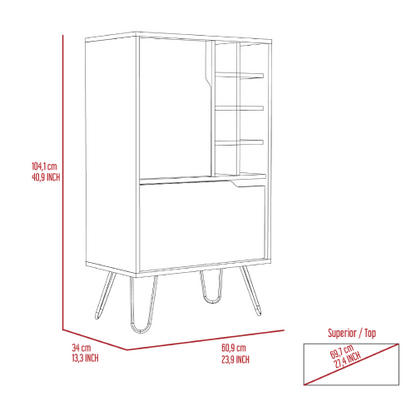L Bar Single Door Cabinet, Eight Built-in Wine Rack, Four Legs, Light Gray