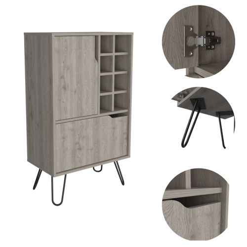 L Bar Single Door Cabinet, Eight Built-in Wine Rack, Four Legs, Light Gray