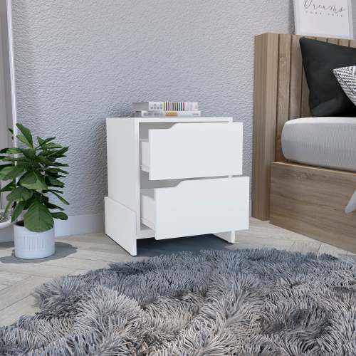 2-Drawer Nightstand with Open Shelf, Modern End Table with Storage Cabinet for Bedroom