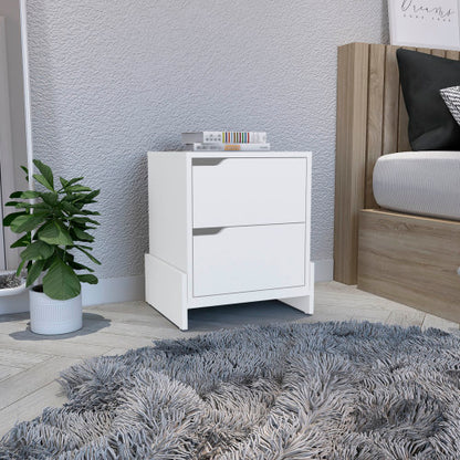 2-Drawer Nightstand with Open Shelf, Modern End Table with Storage Cabinet for Bedroom