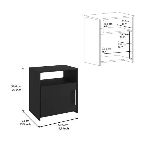 Black RTA Nightstand with Cabinet & Shelf