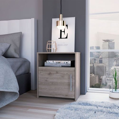 Light Gray Nightstand, Single Door Cabinet & Shelf, RTA Design
