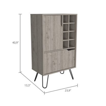 L Bar Single Door Cabinet, Eight Built-in Wine Rack, Four Legs, Light Gray