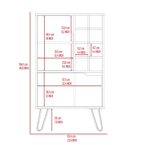 L Bar Single Door Cabinet, Eight Built-in Wine Rack, Four Legs, Light Gray