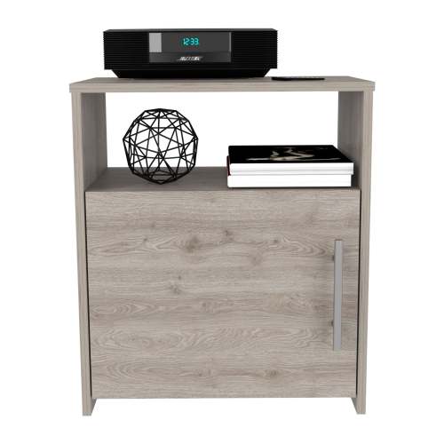 Light Gray Nightstand, Single Door Cabinet & Shelf, RTA Design