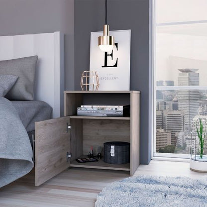 Light Gray Nightstand, Single Door Cabinet & Shelf, RTA Design