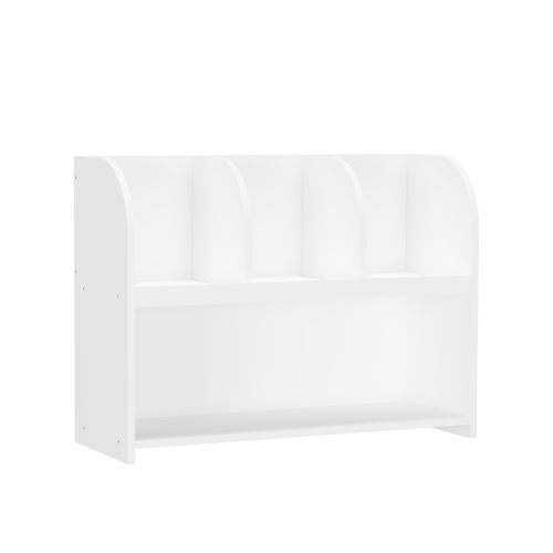 White 4-Compartment Kids Safety Bookcase, MDF Toy Storage Rack Max Load 25Lbs with Wall Buckle
