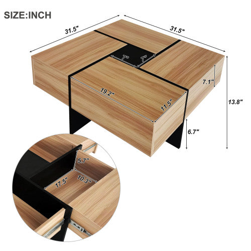 Square Coffee Table with Sliding Top Storage 4 Hidden Compartments Modern Living Room Table