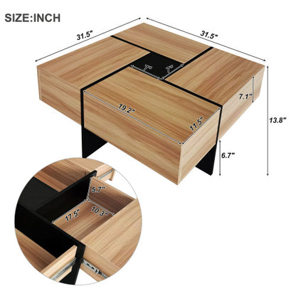 Square Coffee Table with Sliding Top Storage 4 Hidden Compartments Modern Living Room Table