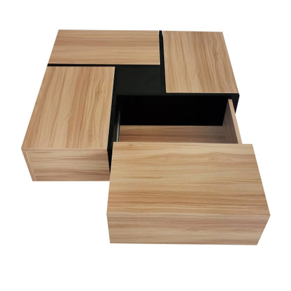 Square Coffee Table with Sliding Top Storage 4 Hidden Compartments Modern Living Room Table