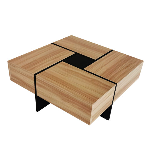 Square Coffee Table with Sliding Top Storage 4 Hidden Compartments Modern Living Room Table