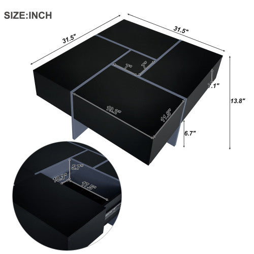 Modern Square Coffee Table Extendable Sliding Storage UV Gloss Living Room Center Table