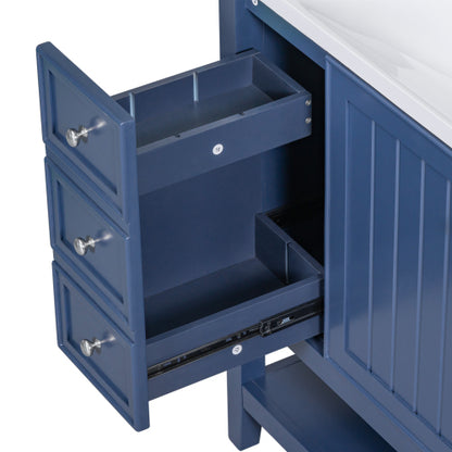 36" Bathroom Vanity with Sink, One Cabinet and Three Drawers, Solid Wood and MDF Board, Blue (Old Sku:SY999505AAC-6)