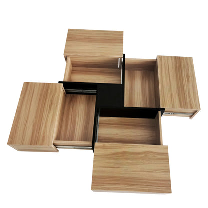 Square Coffee Table with Sliding Top Storage 4 Hidden Compartments Modern Living Room Table