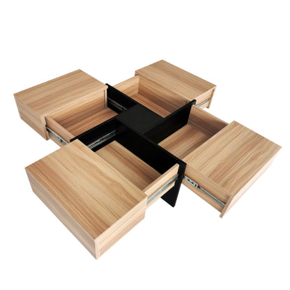 Square Coffee Table with Sliding Top Storage 4 Hidden Compartments Modern Living Room Table