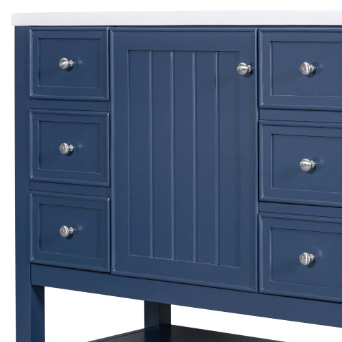 36" Bathroom Vanity with Sink, One Cabinet and Three Drawers, Solid Wood and MDF Board, Blue (Old Sku:SY999505AAC-6)