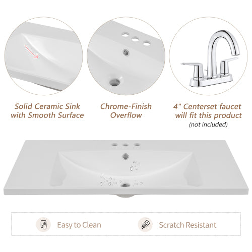 36" Bathroom Vanity with Sink, One Cabinet and Three Drawers, Solid Wood and MDF Board, White (Old Sku:SY999505AAK-6)