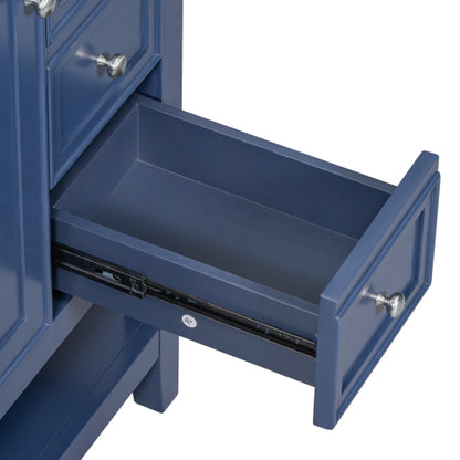 36" Bathroom Vanity with Sink, One Cabinet and Three Drawers, Solid Wood and MDF Board, Blue (Old Sku:SY999505AAC-6)