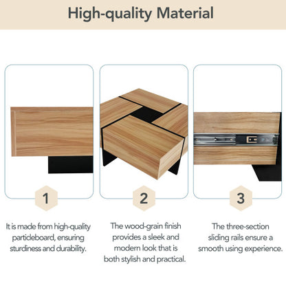 Square Coffee Table with Sliding Top Storage 4 Hidden Compartments Modern Living Room Table