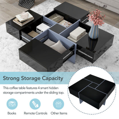 Modern Square Coffee Table Extendable Sliding Storage UV Gloss Living Room Center Table