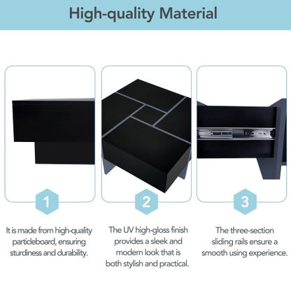 Modern Square Coffee Table Extendable Sliding Storage UV Gloss Living Room Center Table