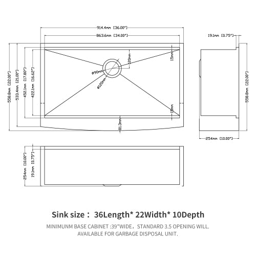 36 Farmhouse Sink Workstation - 36*22*10 Inch Kitchen Sink Stainless Steel 16 gauge Apron Front Kitchen Sink
