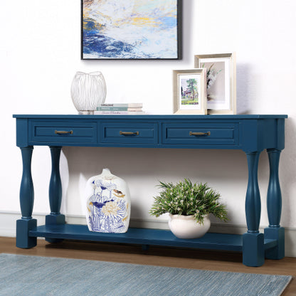 63 Inch Wood Console Table with 3 Drawers & Shelf Navy Blue Entryway Table