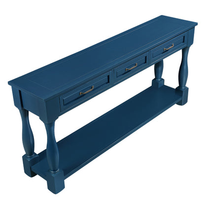 63 Inch Wood Console Table with 3 Drawers & Shelf Navy Blue Entryway Table
