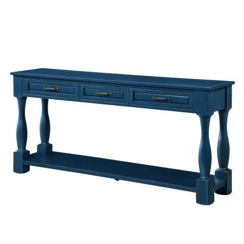 63 Inch Wood Console Table with 3 Drawers & Shelf Navy Blue Entryway Table