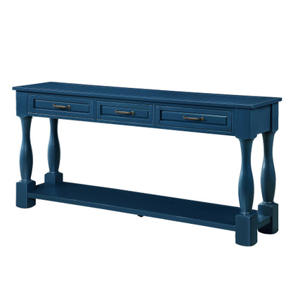 63 Inch Wood Console Table with 3 Drawers & Shelf Navy Blue Entryway Table