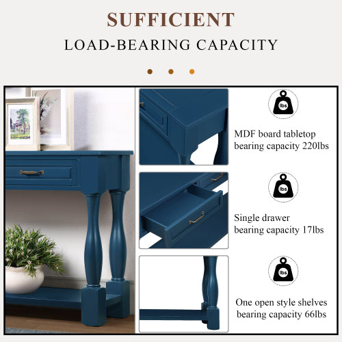 63 Inch Wood Console Table with 3 Drawers & Shelf Navy Blue Entryway Table