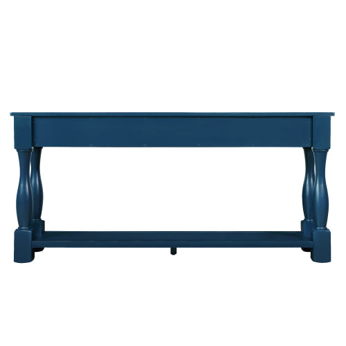 63 Inch Wood Console Table with 3 Drawers & Shelf Navy Blue Entryway Table
