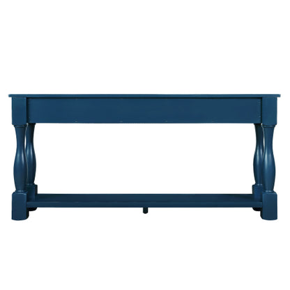 63 Inch Wood Console Table with 3 Drawers & Shelf Navy Blue Entryway Table
