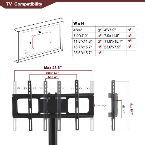 35.4 Inch Black 3-Tier Tempered Glass TV Stand, Swivel Height Adjustable Bracket for 32-65 Inch TV