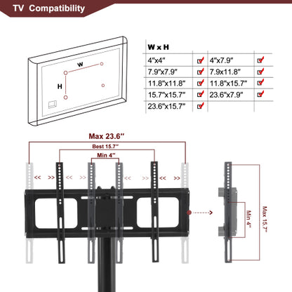 35.4 Inch Black 3-Tier Tempered Glass TV Stand, Swivel Height Adjustable Bracket for 32-65 Inch TV