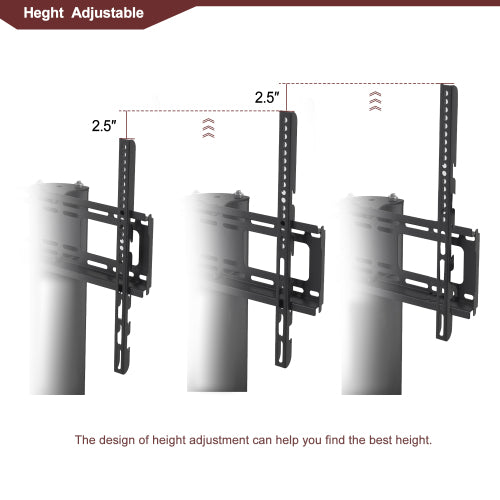 35.4 Inch Black 3-Tier Tempered Glass TV Stand, Swivel Height Adjustable Bracket for 32-65 Inch TV
